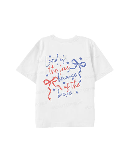 Kids Land Of The Free Because Of The Brave Double Sided Cotton Christian T-shirt