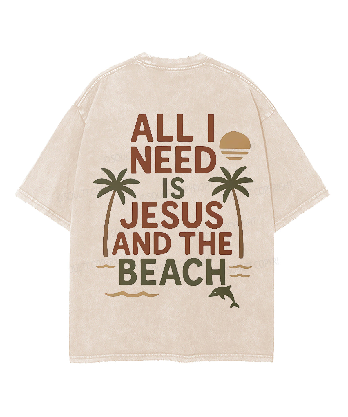 All I Need Is Jesus And The Beach Double Sided Unisex Washed Christian T-shirt