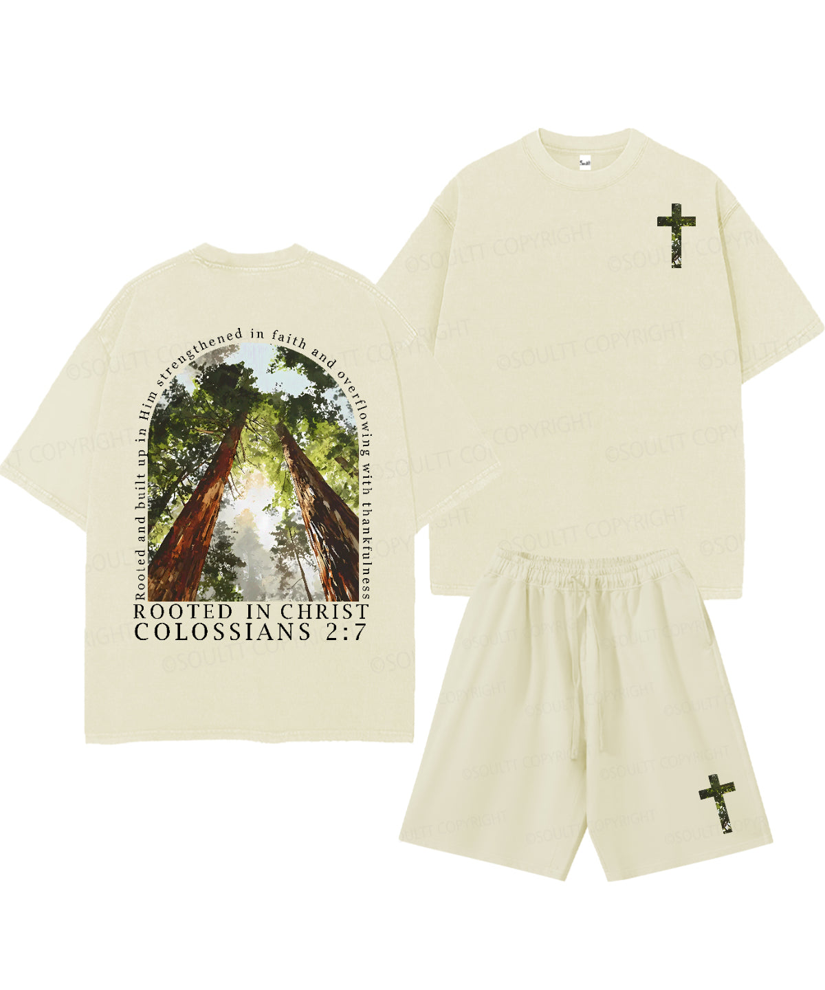 Rooted In Christ Double Sided Unisex Christian Washed T-Shirt & Shorts