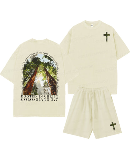 Rooted In Christ Double Sided Unisex Christian Washed T-Shirt & Shorts