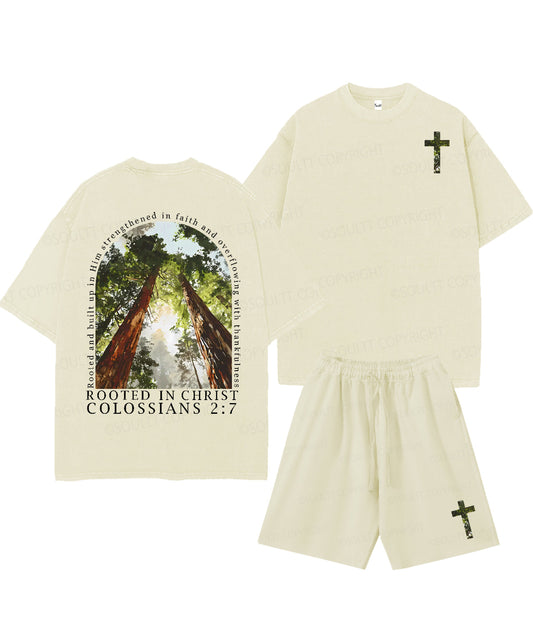 Rooted In Christ Double Sided Unisex Christian Washed T-Shirt & Shorts