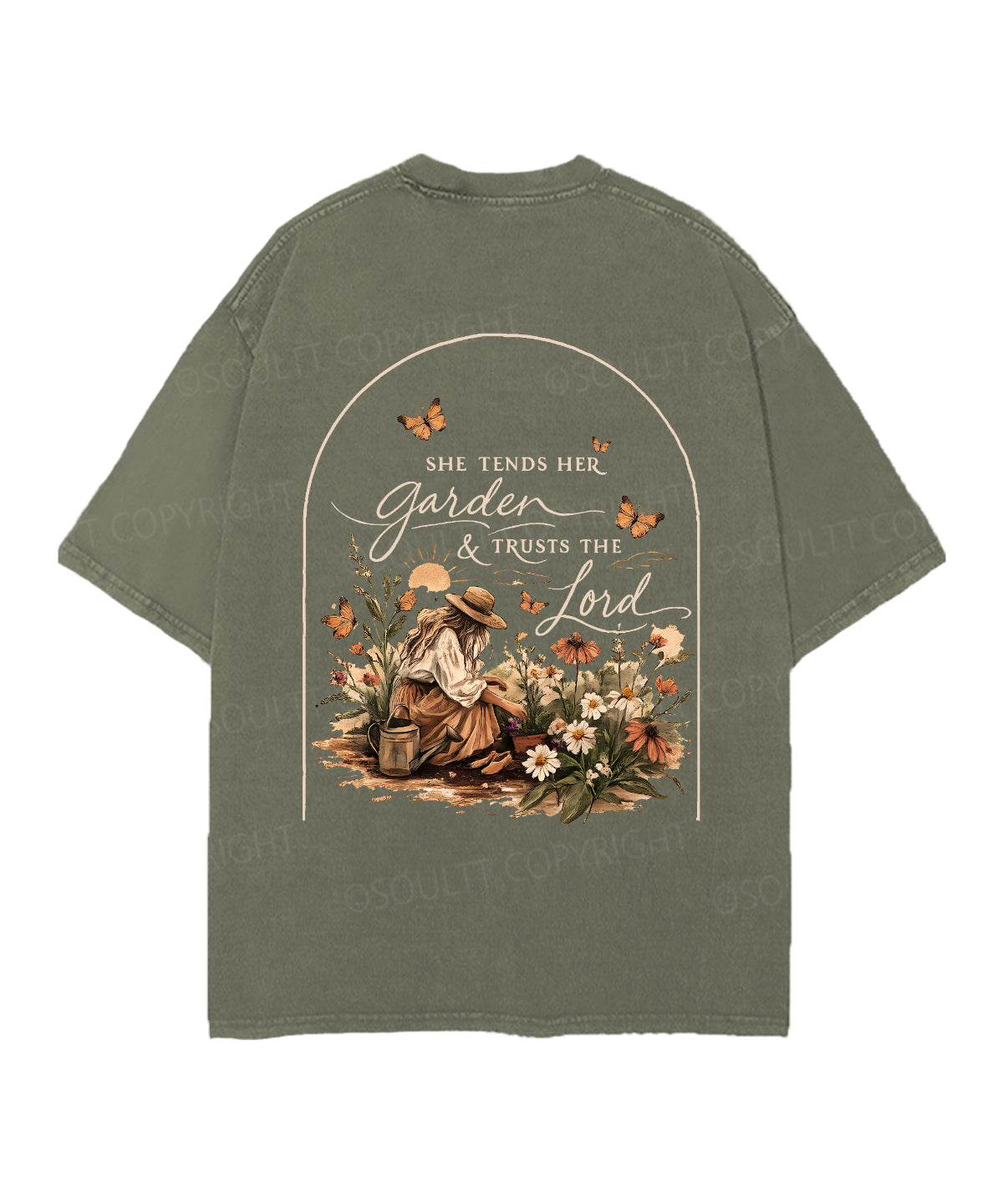 She Tends Her Garden Double Sided Unisex Christian Washed T-Shirt & Shorts