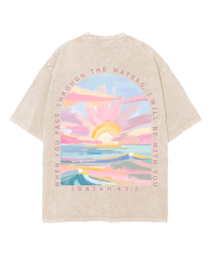 When You Pass Through The Waters, I Will Be With You Double Sided Unisex Washed Christian T-shirt