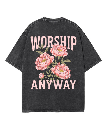 Worship Anyway Double Sided Unisex Washed Christian T-shirt