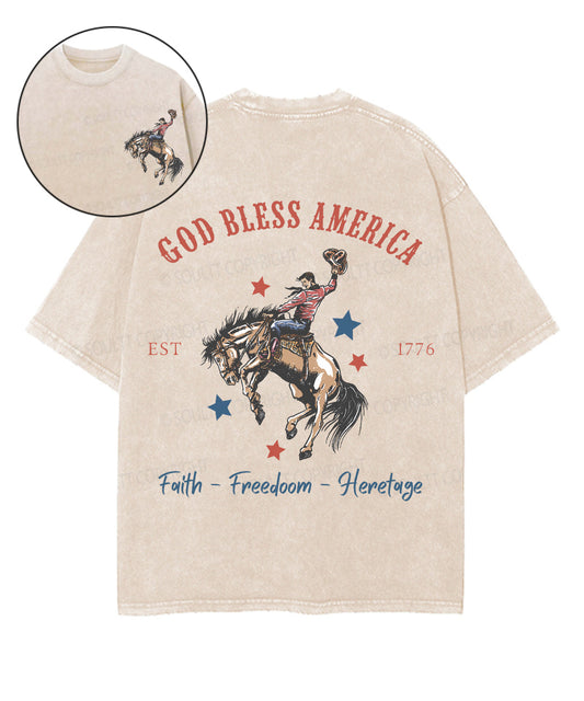 God Bless America Double Sided Unisex Washed Christian T-shirt