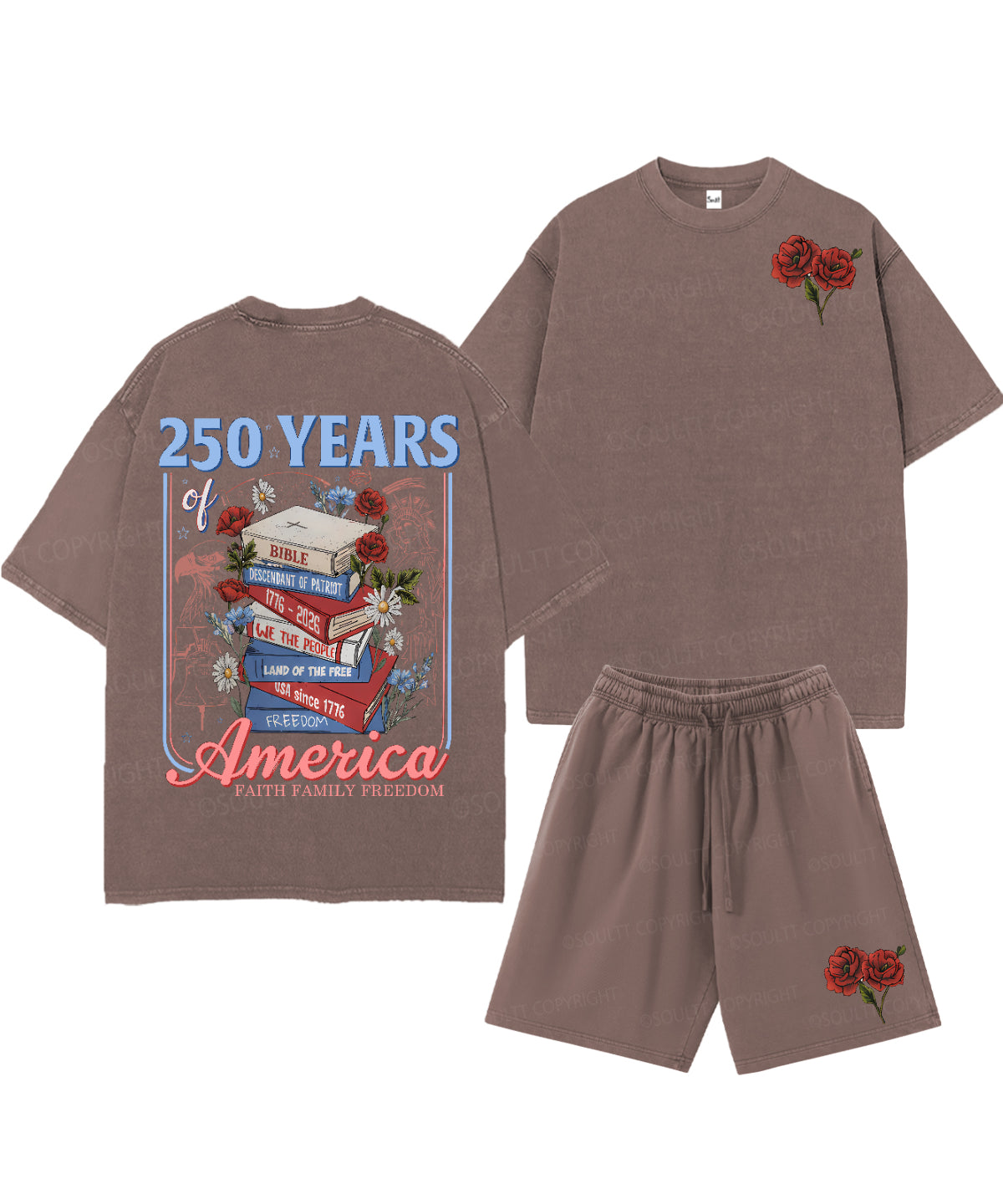 250 Years Of America Double Sided Unisex Christian Washed T-Shirt & Shorts