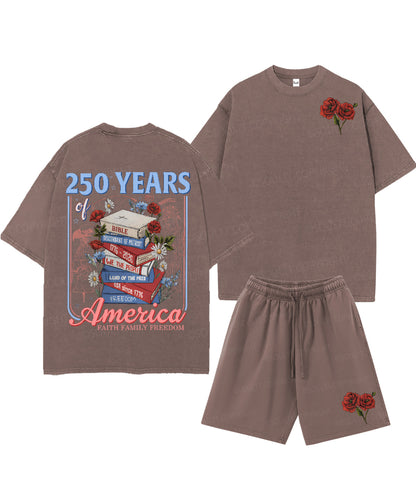 250 Years Of America Double Sided Unisex Christian Washed T-Shirt & Shorts