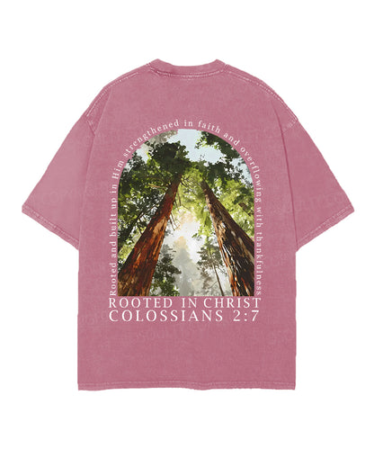 Rooted In Christ Double Sided Unisex Christian Washed T-Shirt & Shorts