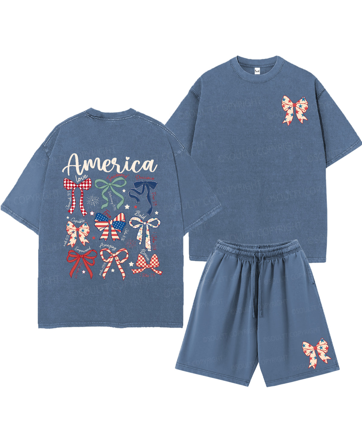 America Double Sided Unisex Christian Washed T-Shirt & Shorts