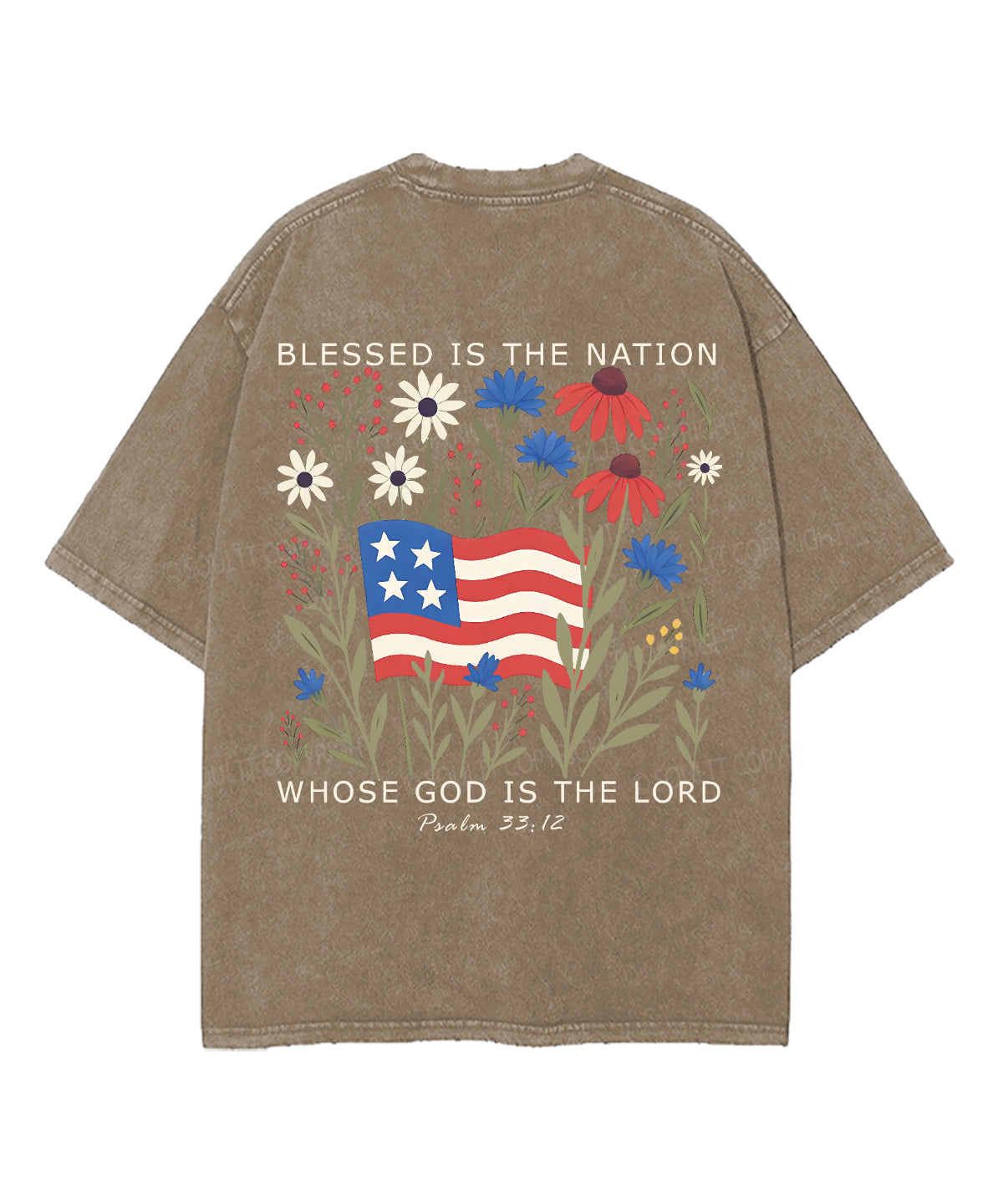 Blessed is the nation whose God is the Lord Double Sided Unisex Washed Christian T-shirt