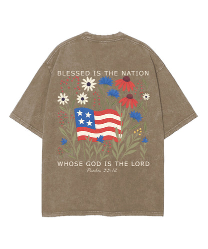 Blessed is the nation whose God is the Lord Double Sided Unisex Washed Christian T-shirt