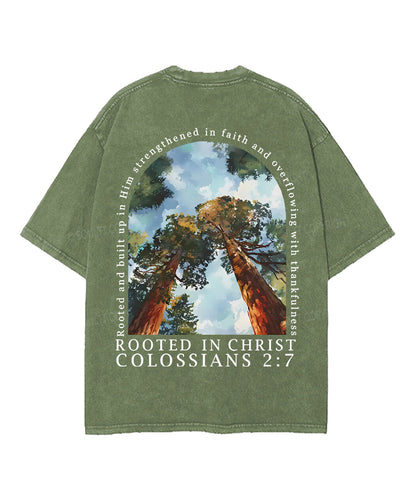 Rooted In Christ Double Sided Unisex Washed Christian T-shirt