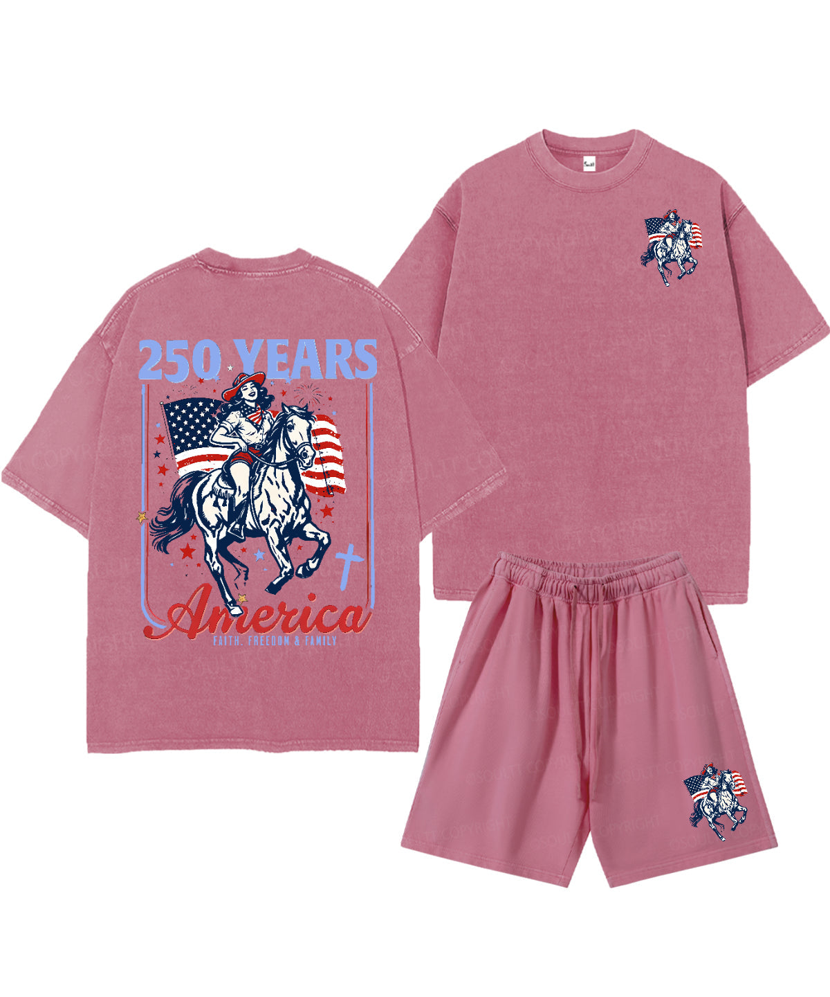 250 Years America Anniversary Double Sided Unisex Christian Washed T-Shirt & Shorts