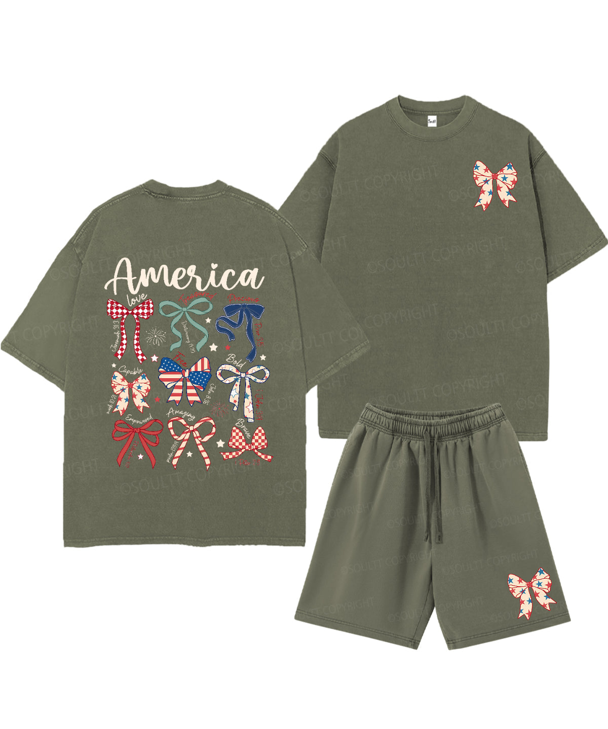 America Double Sided Unisex Christian Washed T-Shirt & Shorts