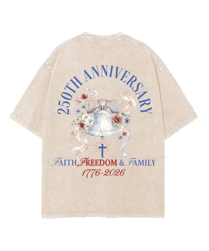 250 Years America Anniversary Double Sided Unisex Washed Christian T-shirt