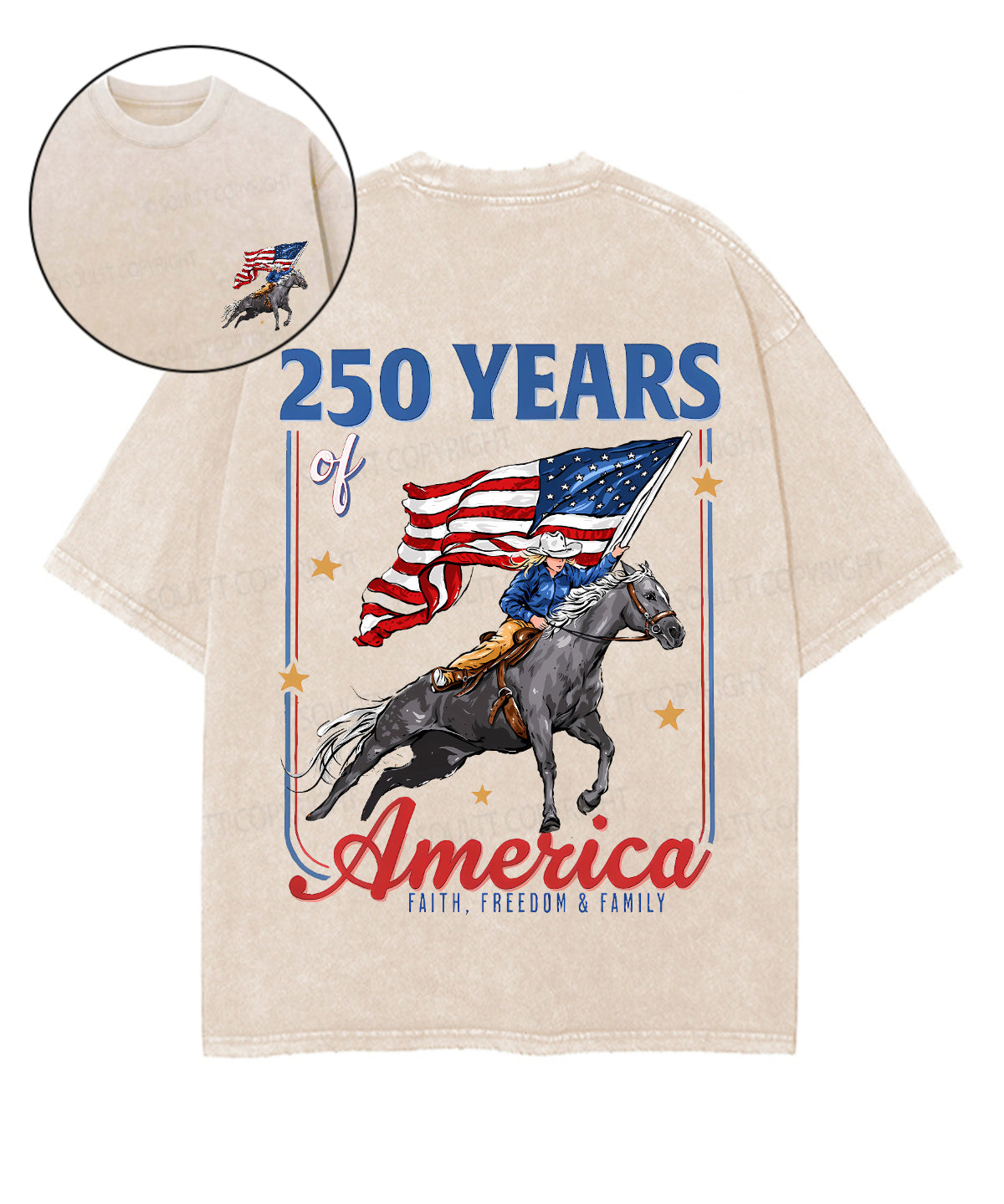 250 Years America Anniversary Double Sided Unisex Washed Christian T-shirt