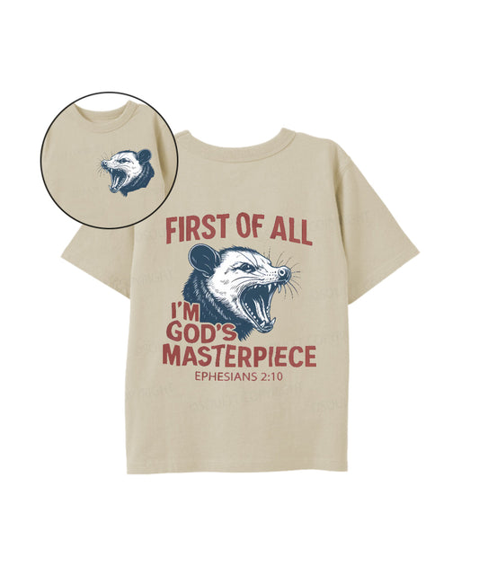 Kids First Of All I'm God's Masterpiece Double Sided Cotton Christian T-shirt