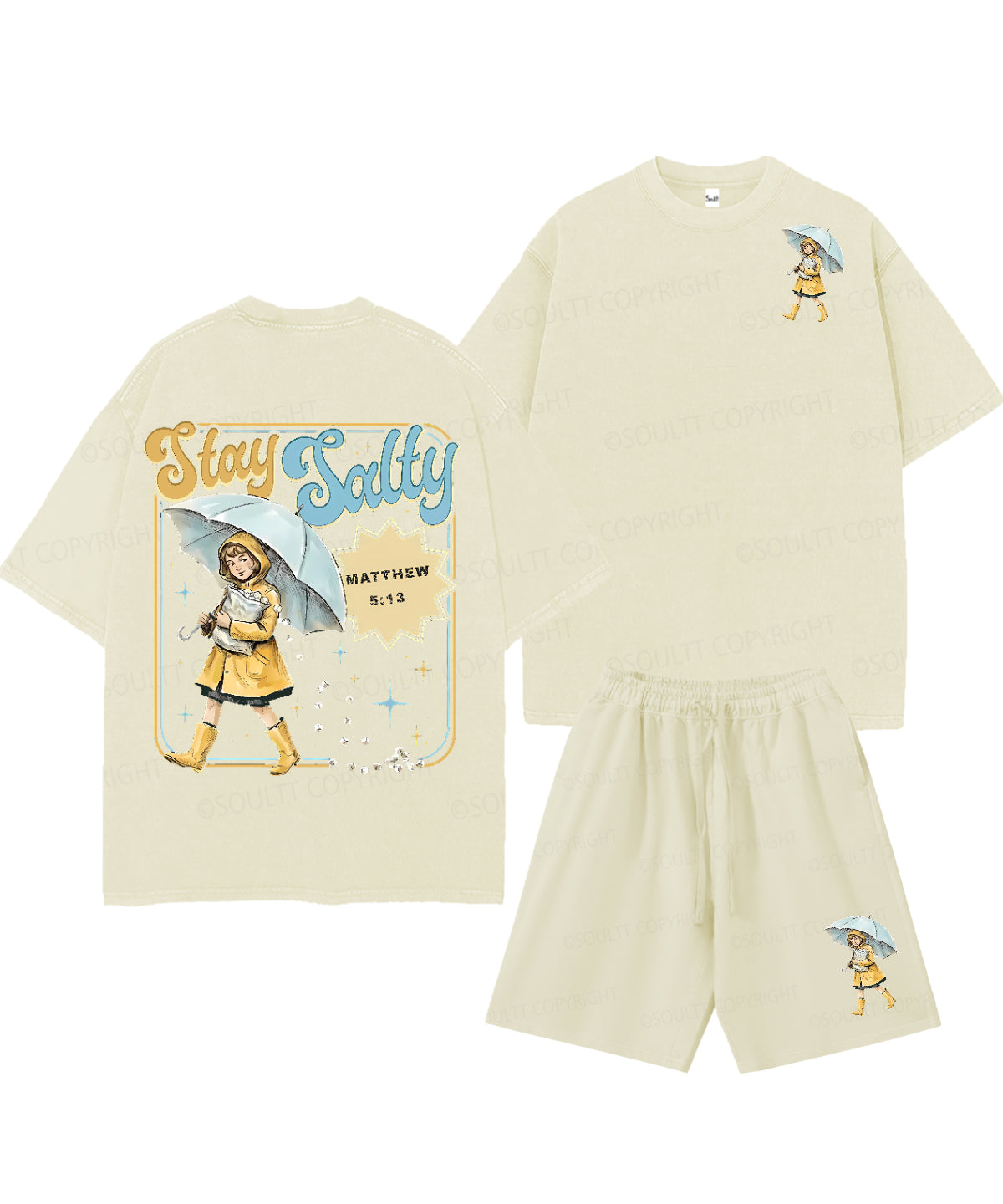 Stay Salty Double Sided Unisex Christian Washed T-Shirt & Shorts