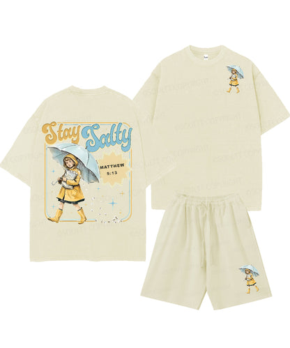 Stay Salty Double Sided Unisex Christian Washed T-Shirt & Shorts