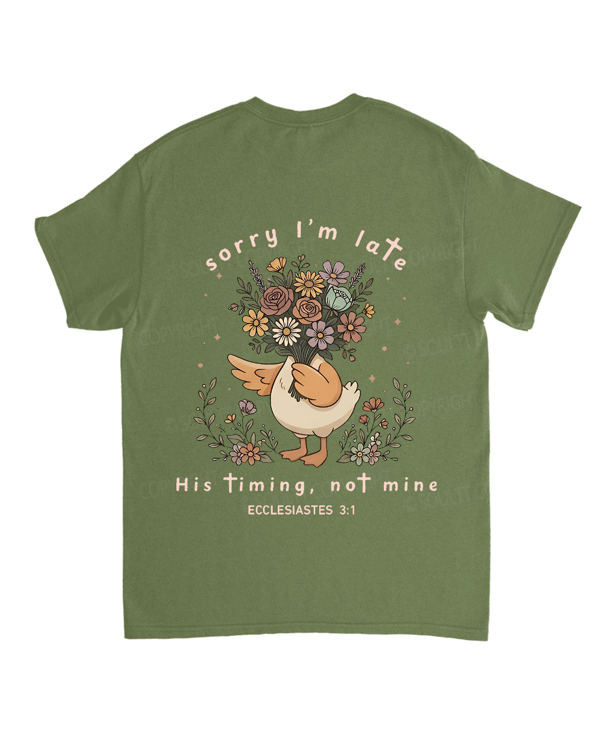 Sorry I’m Late, His Timing Not Mine Double Sided Unisex Cotton Christian T-Shirt