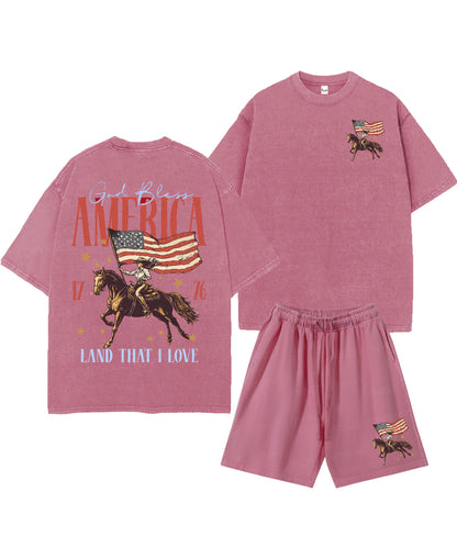 God Bless America Double Sided Unisex Christian Washed T-Shirt & Shorts
