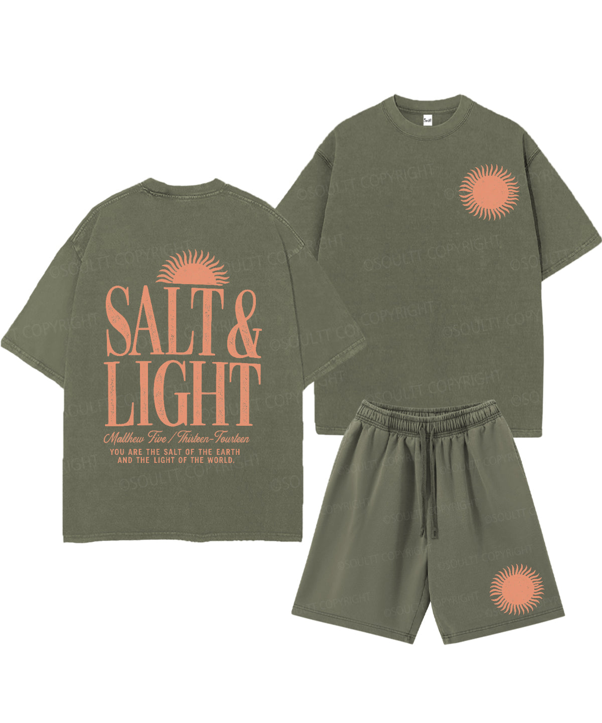 Salt & Light Double Sided Unisex Christian Washed T-Shirt & Shorts