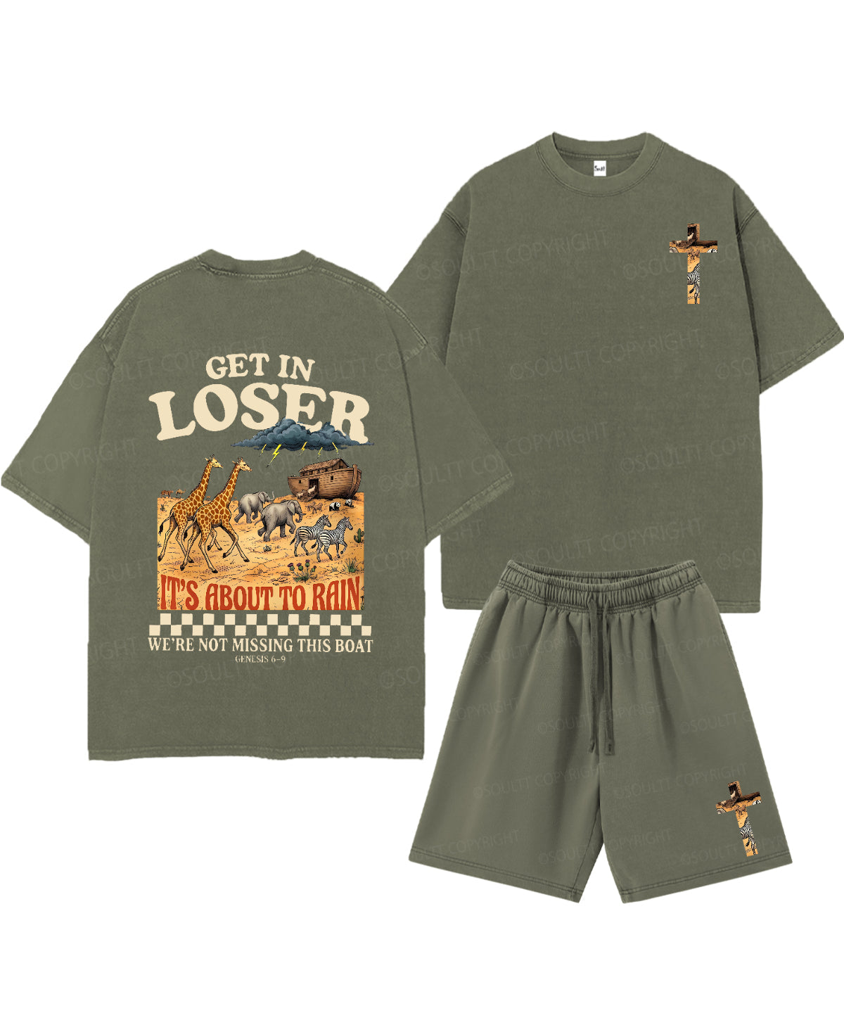 It's About To Rain We're Not Missing This Boat Double Sided Unisex Christian Washed T-Shirt & Shorts