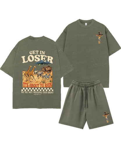 It's About To Rain We're Not Missing This Boat Double Sided Unisex Christian Washed T-Shirt & Shorts