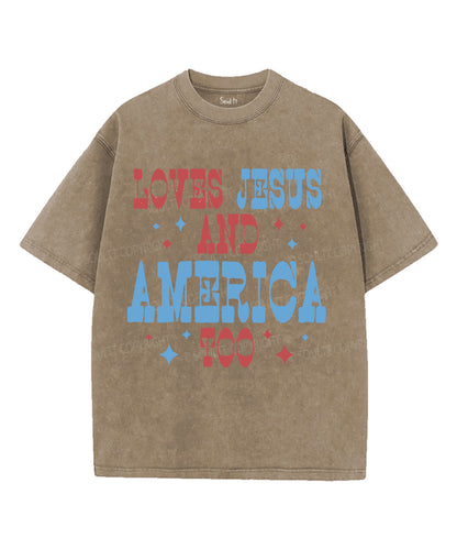 Loves Jesus And America Too Unisex Washed Christian T-shirt
