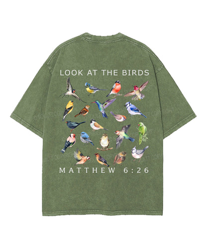 Look At The Birds Double Sided Unisex Washed Christian T-shirt