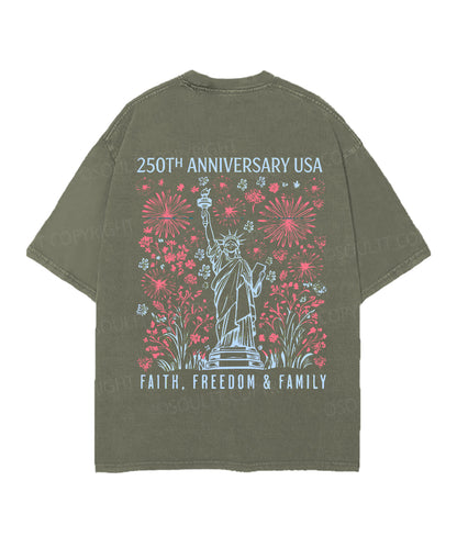 250 Years America Anniversary Double Sided Unisex Christian Washed T-Shirt & Shorts