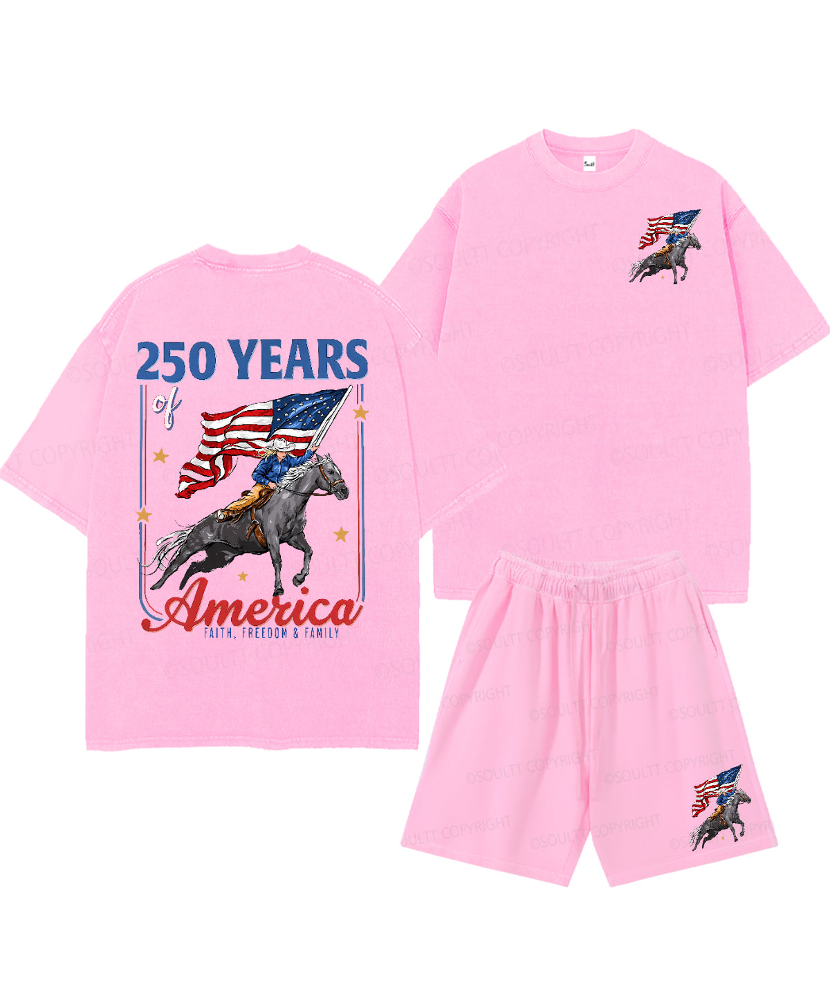 250 Years America Anniversary Double Sided Unisex Christian Washed T-Shirt & Shorts