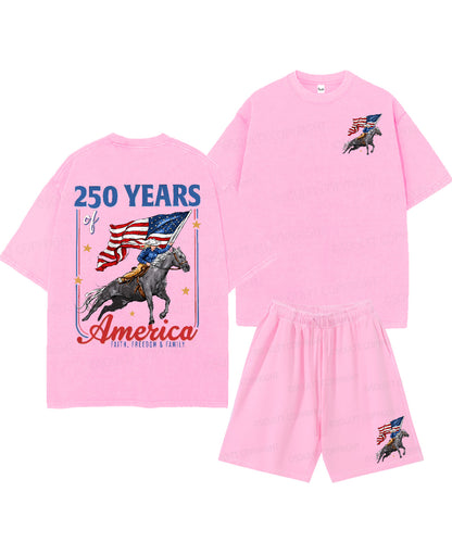 250 Years America Anniversary Double Sided Unisex Christian Washed T-Shirt & Shorts