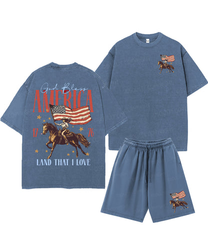 God Bless America Double Sided Unisex Christian Washed T-Shirt & Shorts