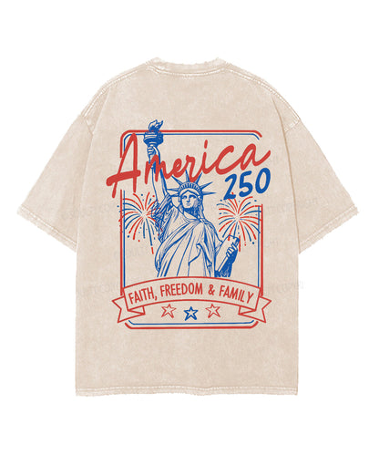Faith, Freedom & Family Double Sided Unisex Washed Christian T-shirt
