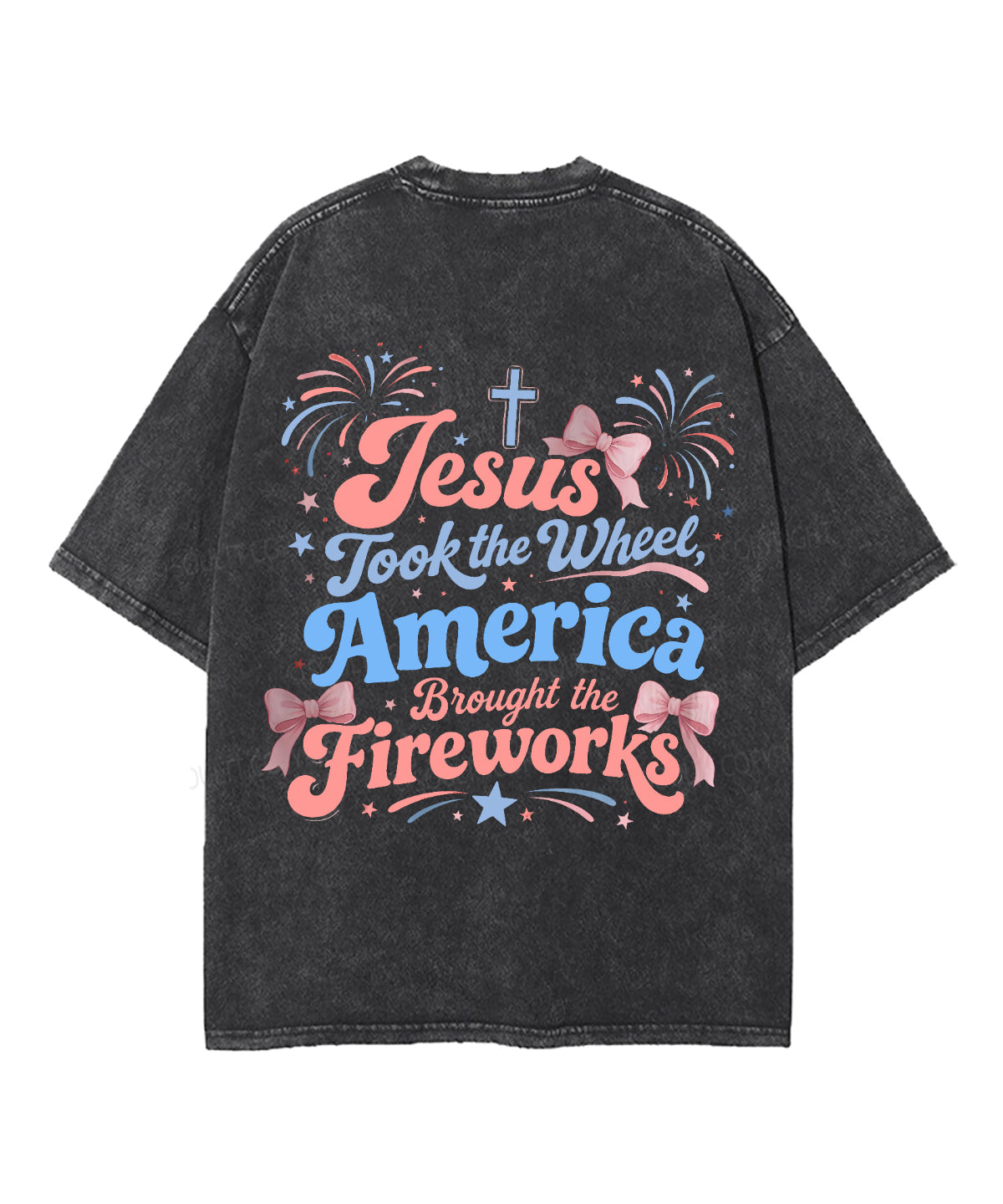 Jesus Took The Wheel America Double Sided Unisex Washed Christian T-shirt