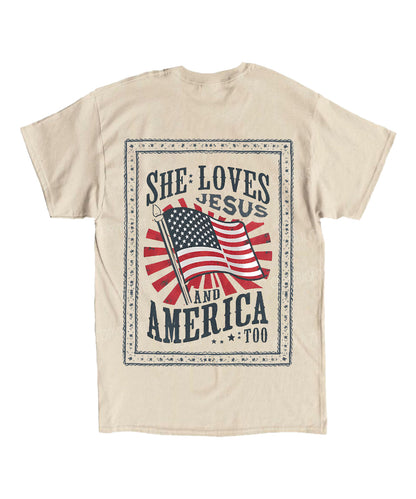 She Loves Jesus And America Too Double Sided Unisex Washed Christian T-shirt