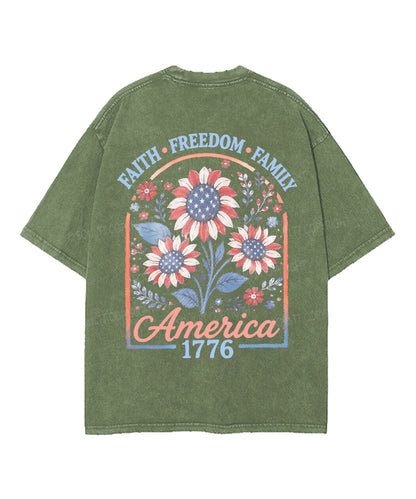 Faith • Freedom • Family Double Sided Unisex Washed Christian T-shirt