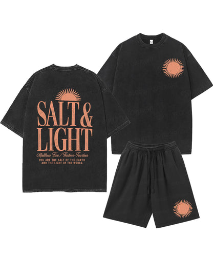 Salt & Light Double Sided Unisex Christian Washed T-Shirt & Shorts