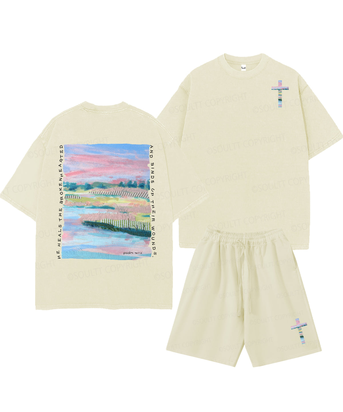 He Heals The Brokenhearted Double Sided Unisex Christian Washed T-Shirt & Shorts