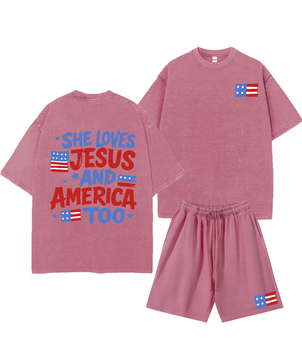 She Loves Jesus And America Too Double Sided Unisex Christian Washed T-Shirt & Shorts