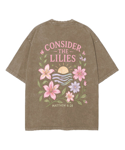 Consider The Lilies Double Sided Unisex Washed Christian T-shirt