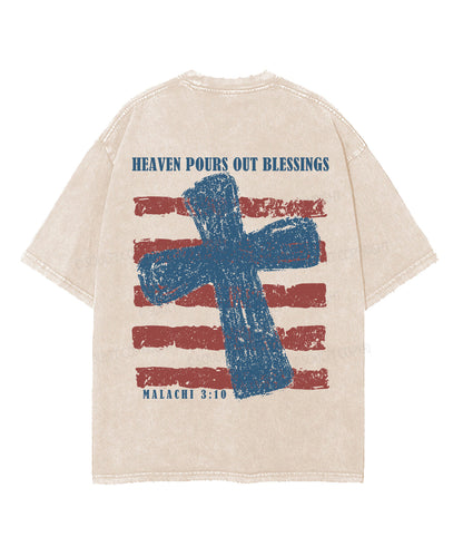 Heaven Pours Out Blessings Double Sided Unisex Washed Christian T-shirt