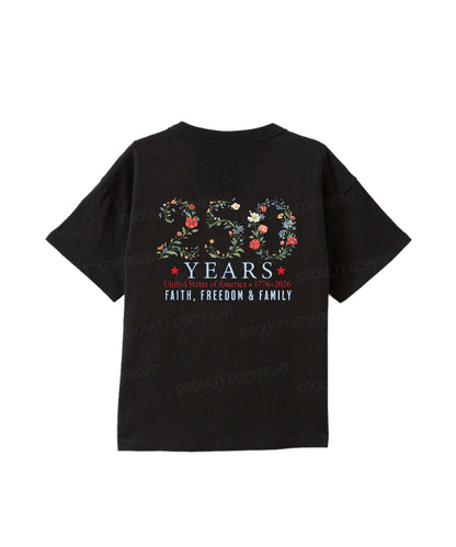 Kids 250 Years America Anniversary Double Sided Cotton Christian T-shirt