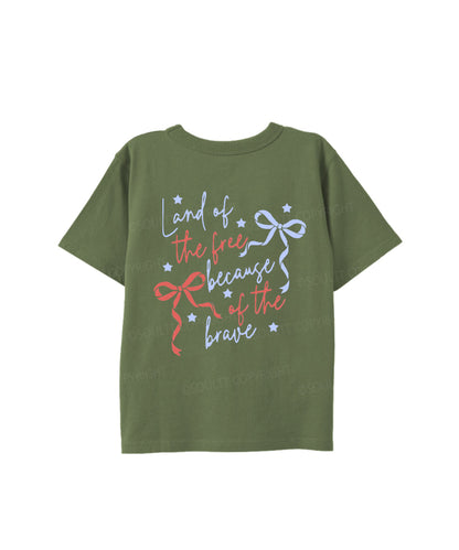 Kids Land Of The Free Because Of The Brave Double Sided Cotton Christian T-shirt
