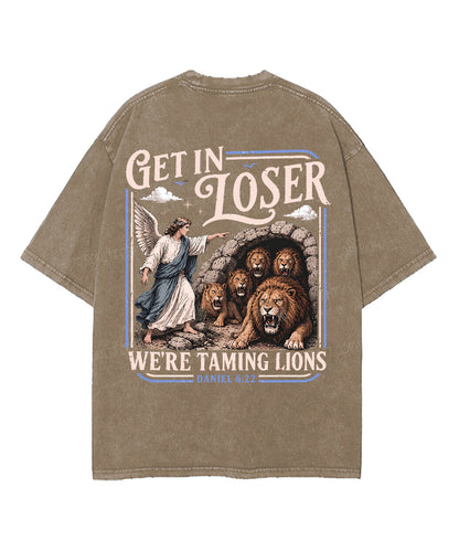 We're Taming Lions Double Sided Unisex Washed Christian T-shirt