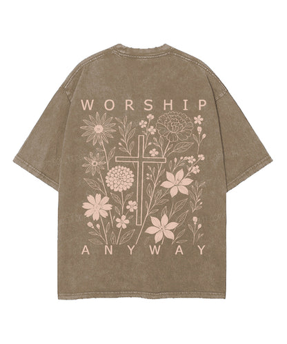 Worship Anyway Double Sided Unisex Washed Christian T-shirt