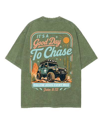 Follow Jesus Every Mile Double Sided Unisex Washed Christian T-shirt
