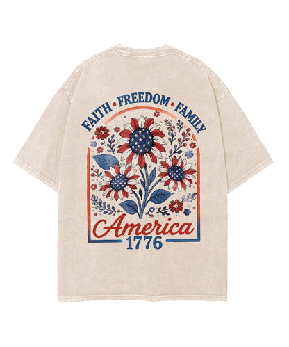 Faith • Freedom • Family Double Sided Unisex Washed Christian T-shirt