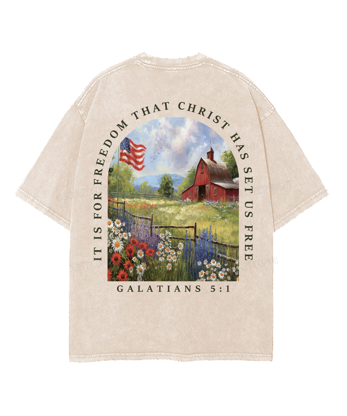 Christ Has Set Us Free Double Sided Unisex Washed Christian T-shirt